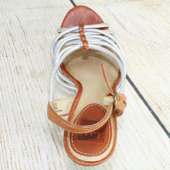 Frye Lena White Leather Strappy Sling Back Cork Platform Heeled Sandals 7 M - Picture 6 of 9